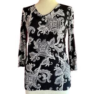 Womens Top Size Small Black White Paisley Whimsigoth Boho Chic Professional